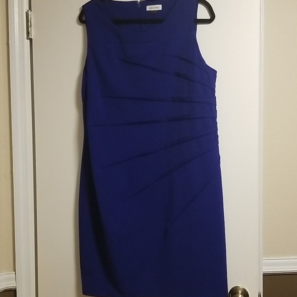Calvin klein blue sleeveless sunburst dress